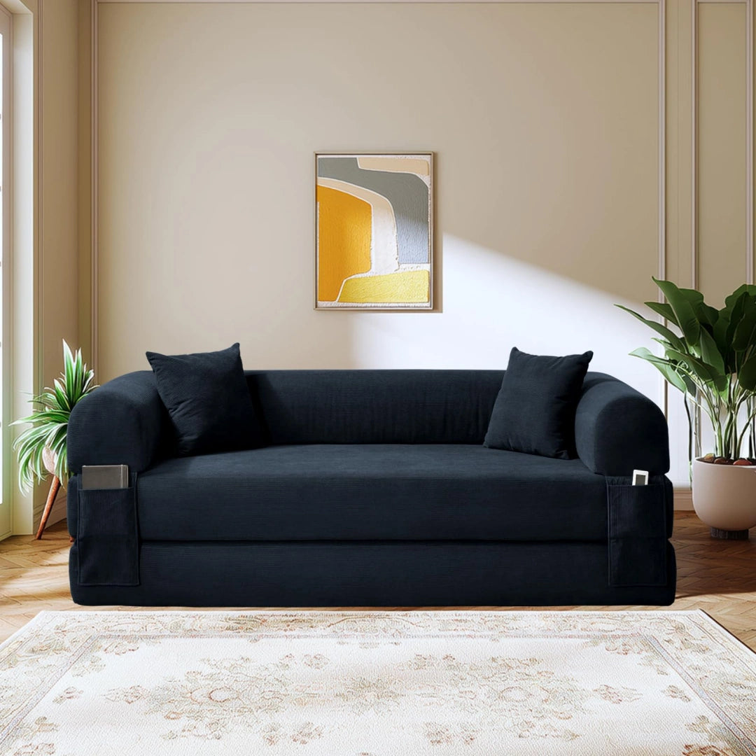 Dark Blue Convertible Sofa Bed Couch 80 Inch Boneless Couches for Living Room #6115