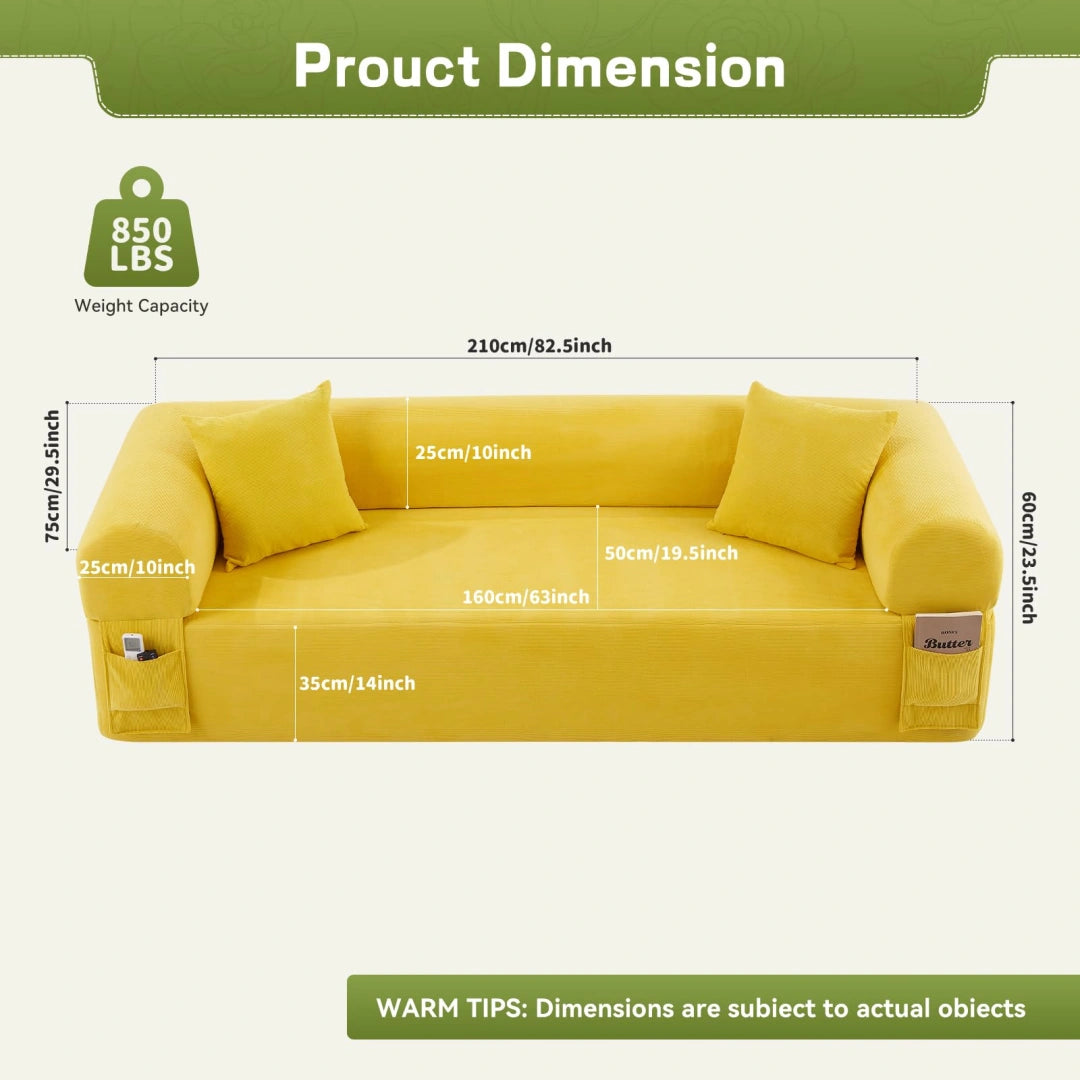 Yellow 3 Seater Sofa Boneless Couches #6118