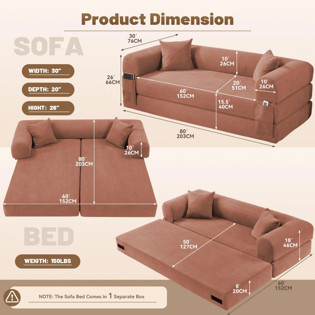 Pink Convertible Sofa Bed Couch 80 Inch Boneless Couches for Living Room #6115