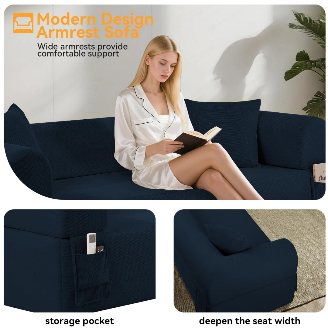 Blue 3 Seater Sofa Boneless Couches #6118