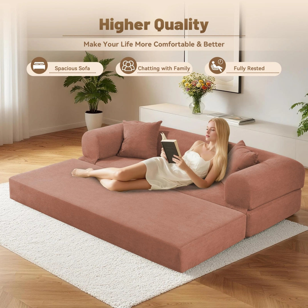 Pink Convertible Sofa Bed Couch 80 Inch Boneless Couches for Living Room #6115