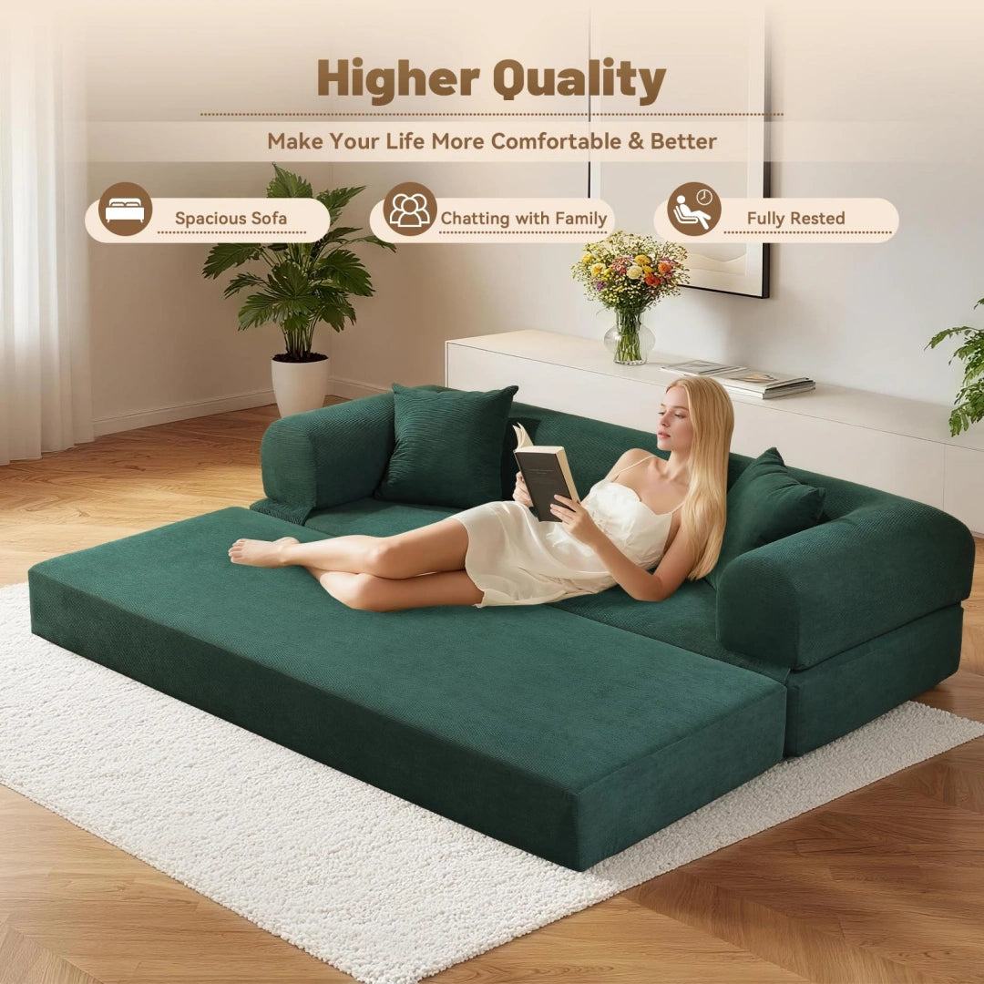 Dark Green Convertible Sofa Bed Couch 80 Inch Boneless Couches for Living Room #6115