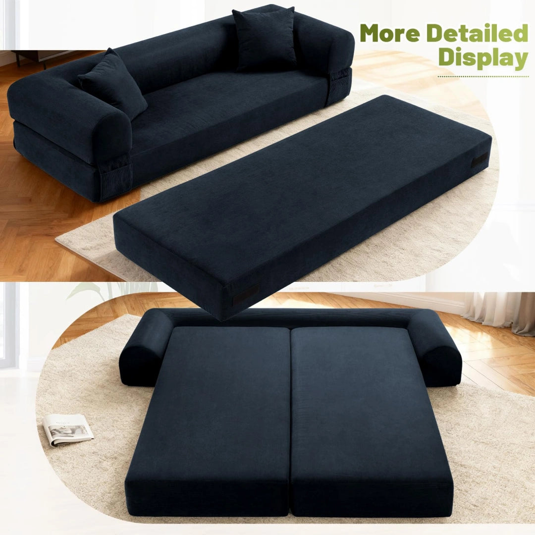 Dark Blue Convertible Sofa Bed Couch 80 Inch Boneless Couches for Living Room #6115