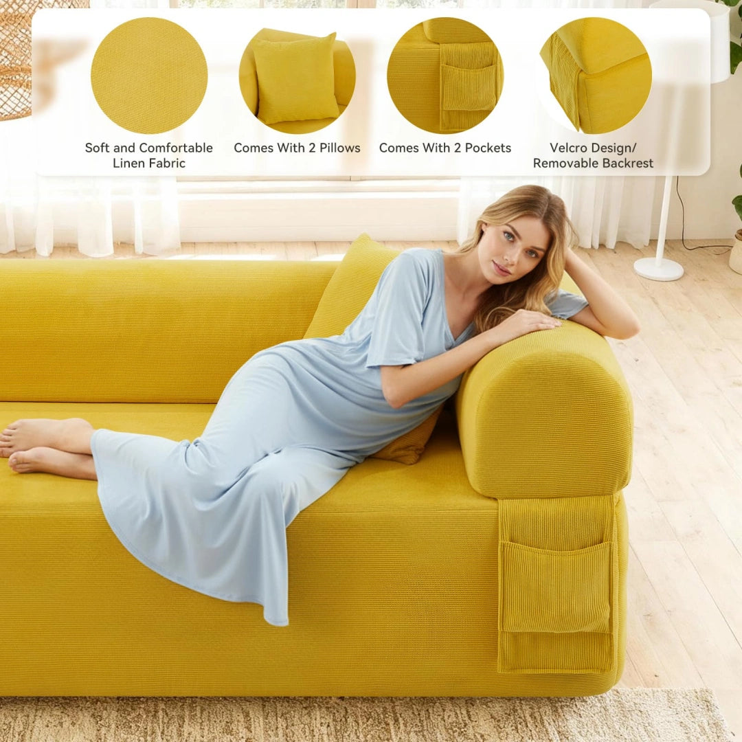 Yellow 3 Seater Sofa Boneless Couches #6118