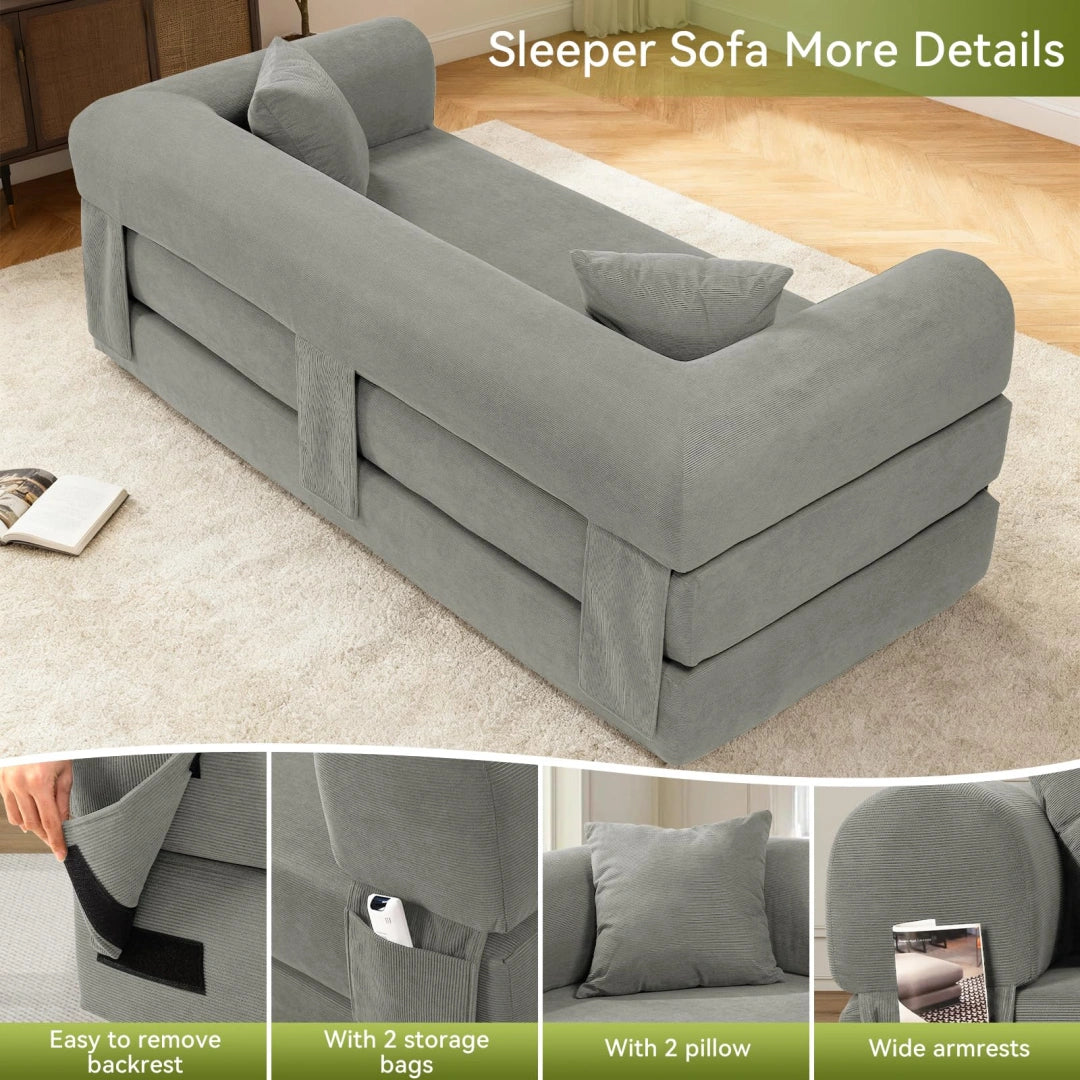 Light Gray Convertible Sofa Bed Couch 80 Inch Boneless Couches for Living Room #6115