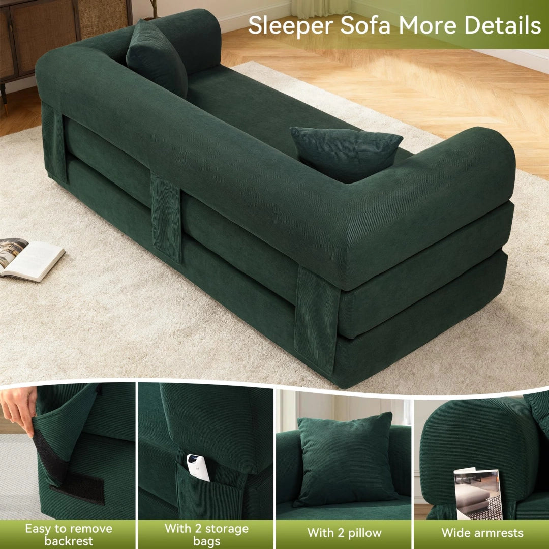Dark Green Convertible Sofa Bed Couch 80 Inch Boneless Couches for Living Room #6115