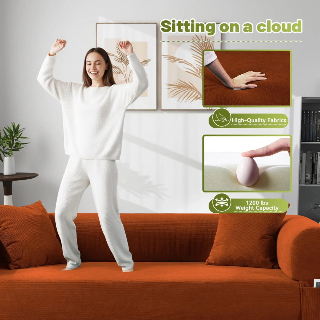 Orange Convertible Sofa Bed Couch 80 Inch Boneless Couches for Living Room #6115