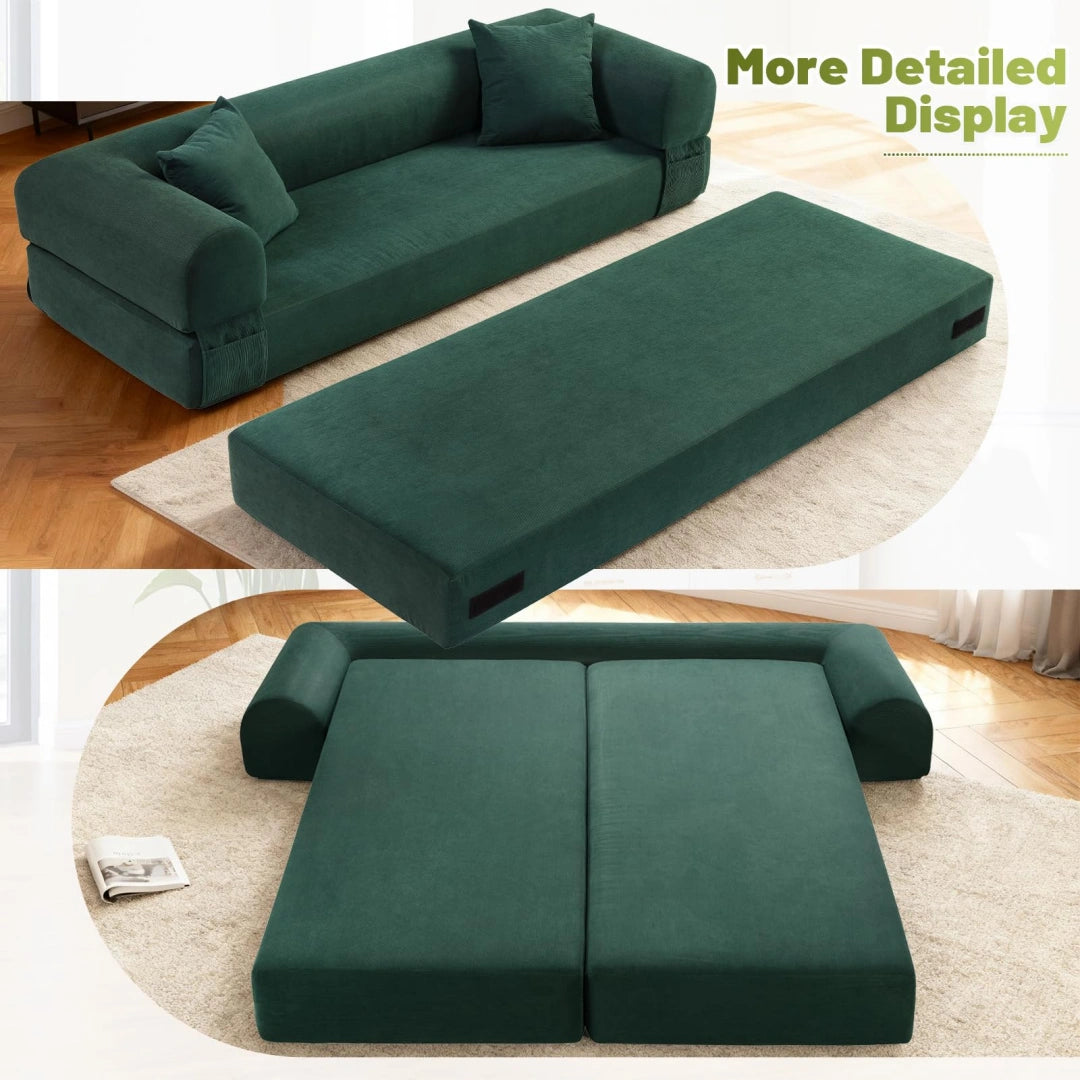 Dark Green Convertible Sofa Bed Couch 80 Inch Boneless Couches for Living Room #6115