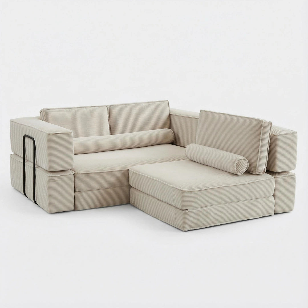 Khaki Large modern corduroy sofa can be freely combined #6082