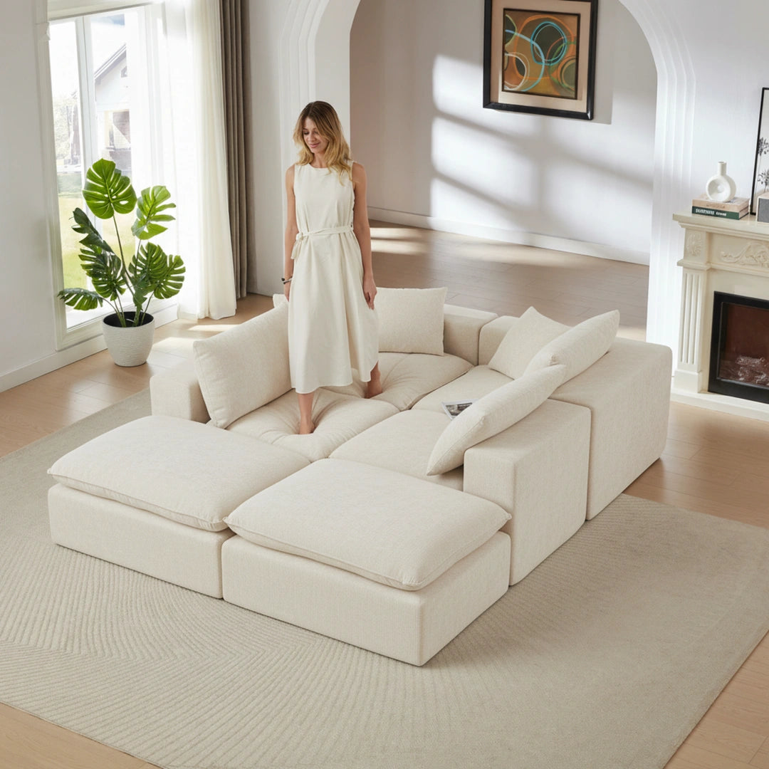 White 6 Seat Modern Chenille Cloud Sofa #6120