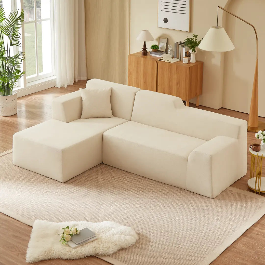 Modern minimalist L-shaped corduroy high back sofa