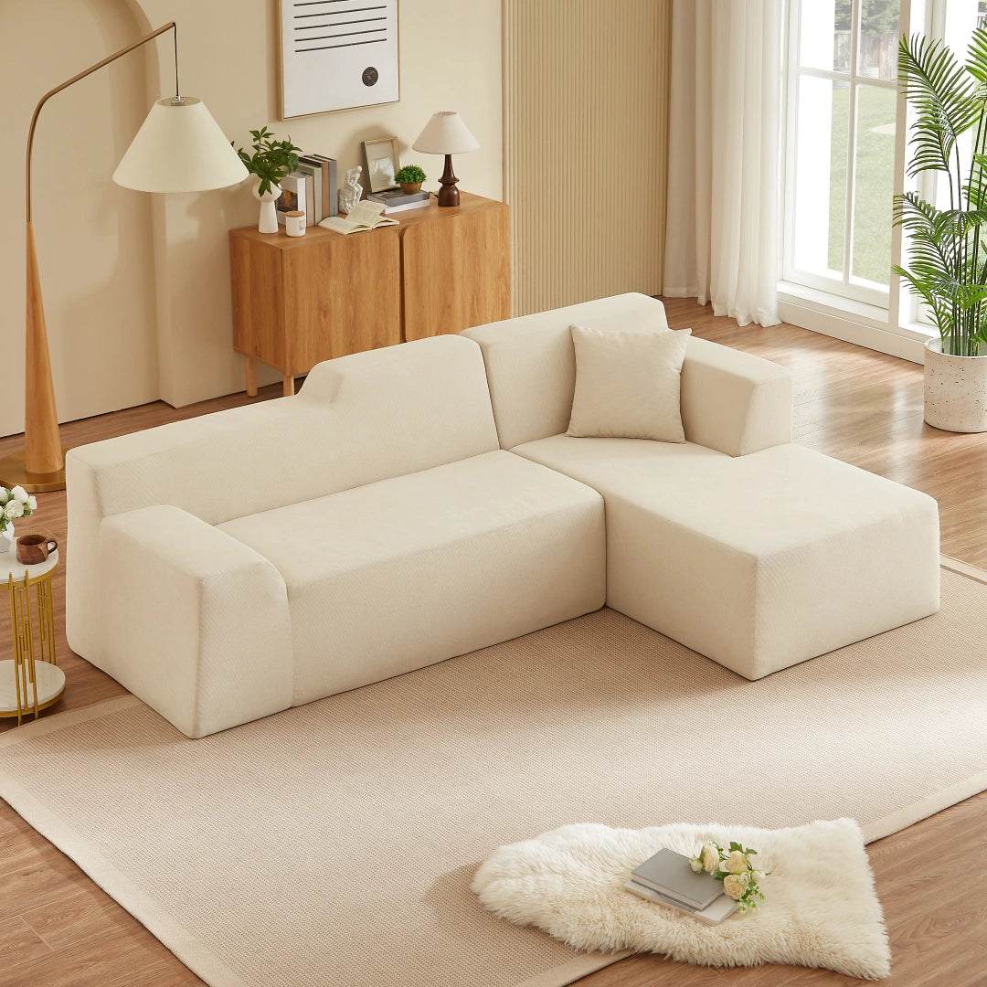 White Right Modern minimalist L-shaped corduroy high back sofa #6100B