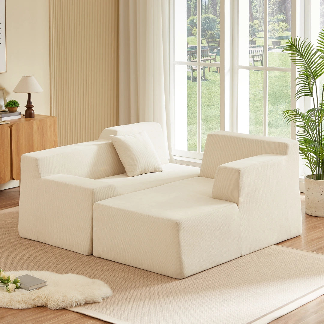 White Right Modern minimalist L-shaped corduroy high back sofa #6100B