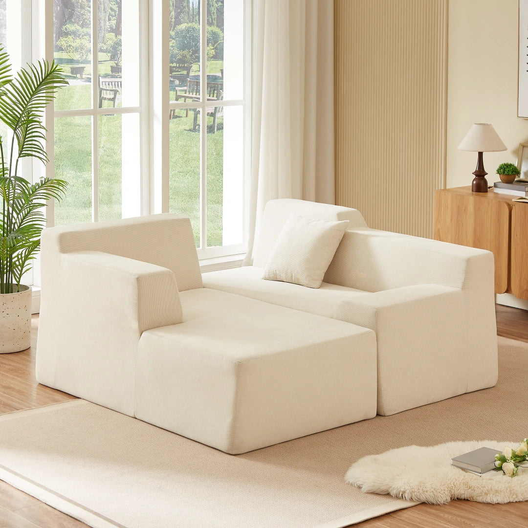 Beige left Modern minimalist L-shaped corduroy high back sofa #6100B