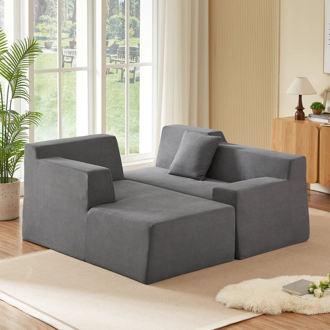 Dark Gray left Modern minimalist L-shaped corduroy high back sofa #6100B