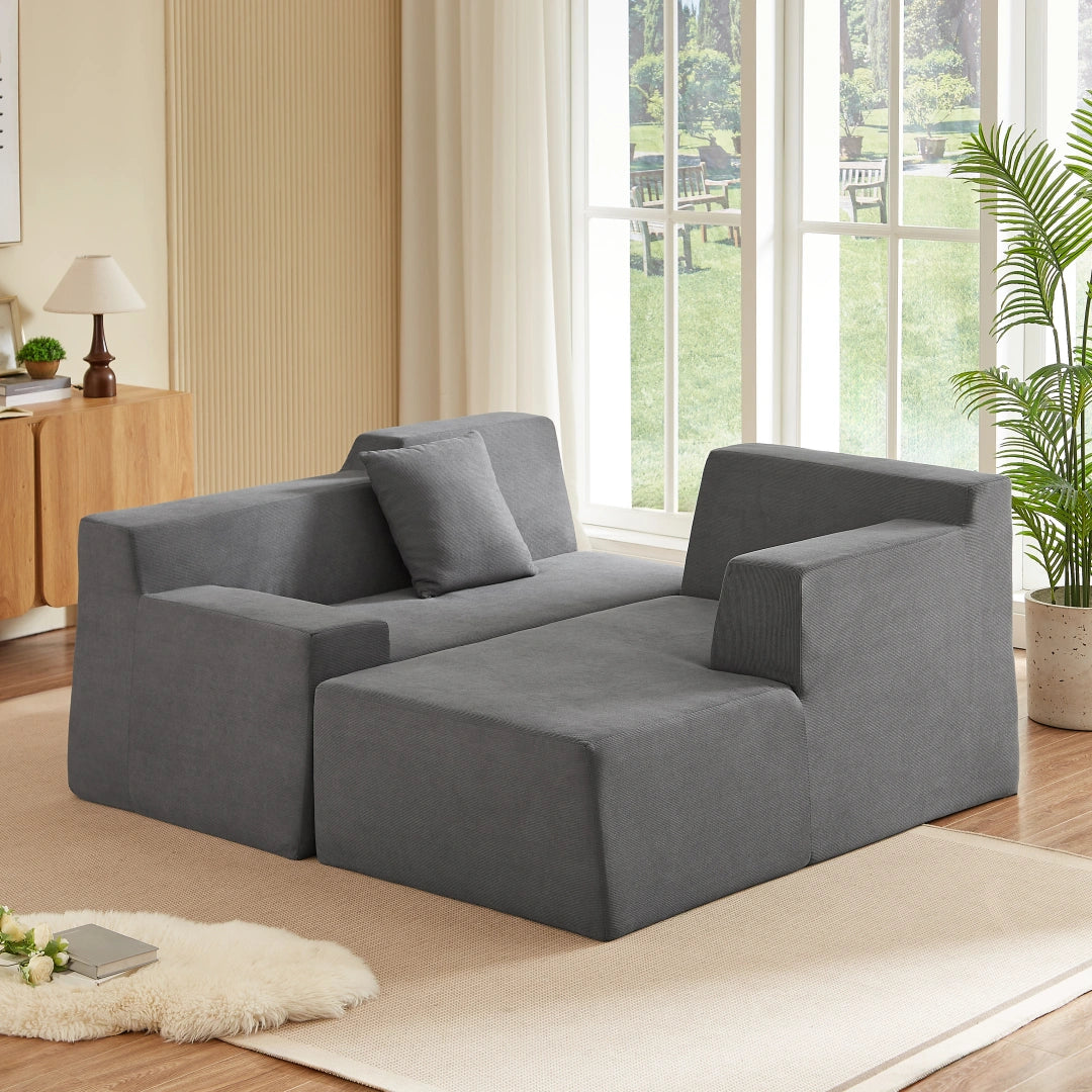 Dark Gray Right Modern minimalist L-shaped corduroy high back sofa #6100B