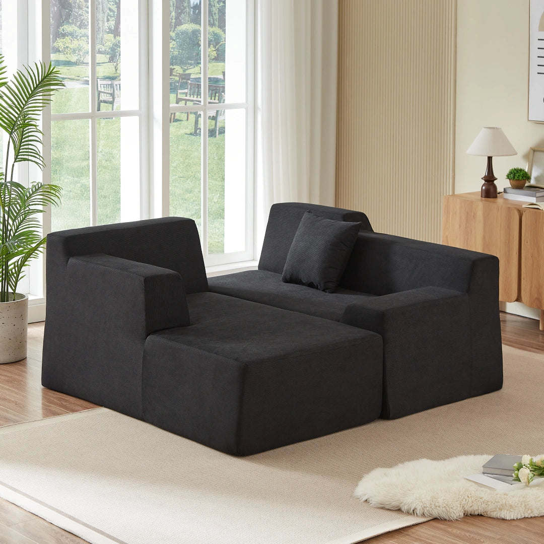 Black left Modern minimalist L-shaped corduroy high back sofa #6100B
