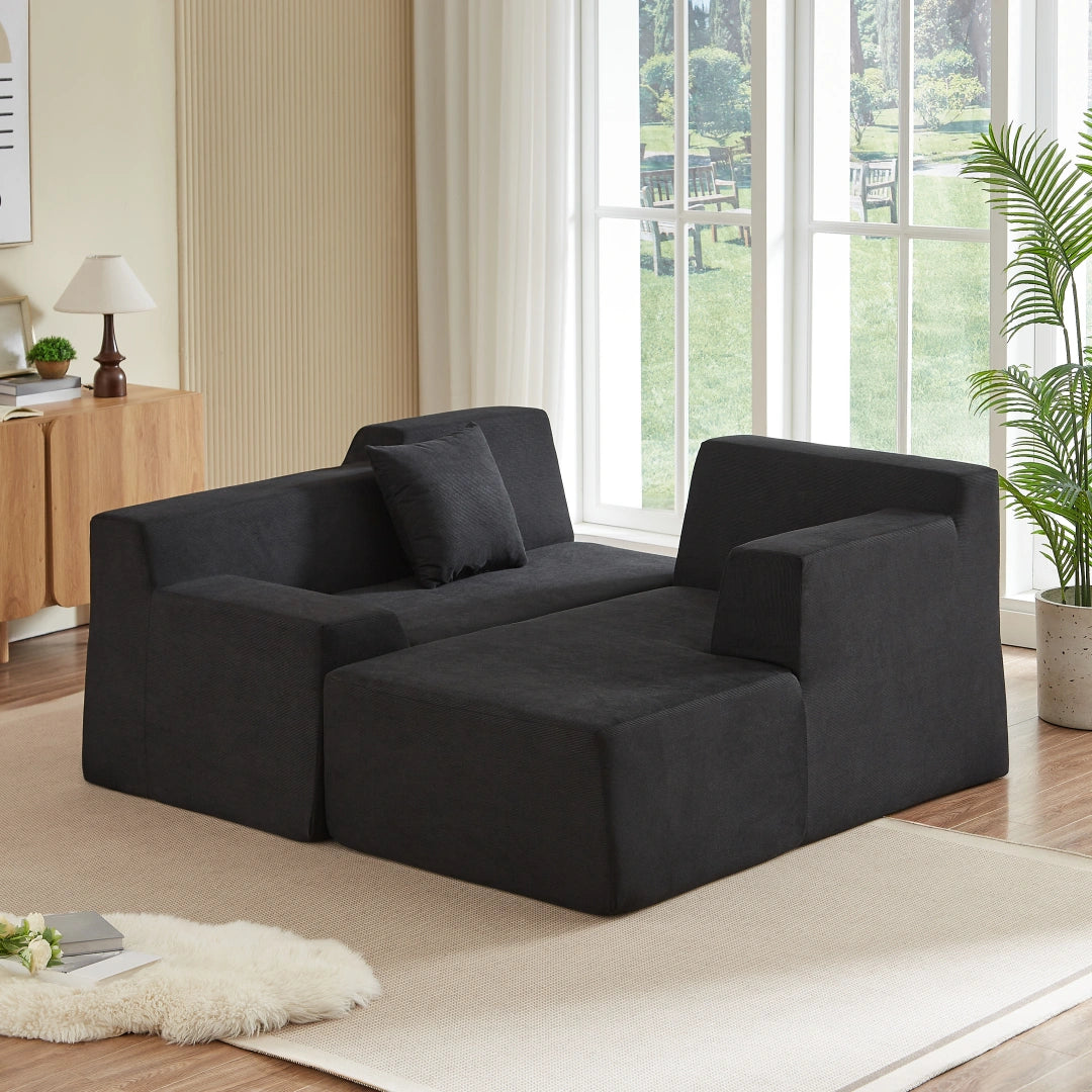 Black Right Modern minimalist L-shaped corduroy high back sofa #6100B