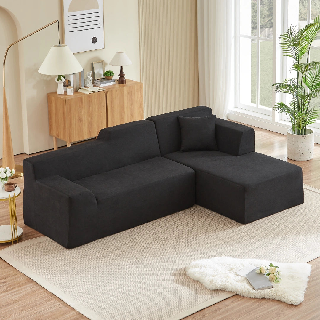 Black Right Modern minimalist L-shaped corduroy high back sofa #6100B