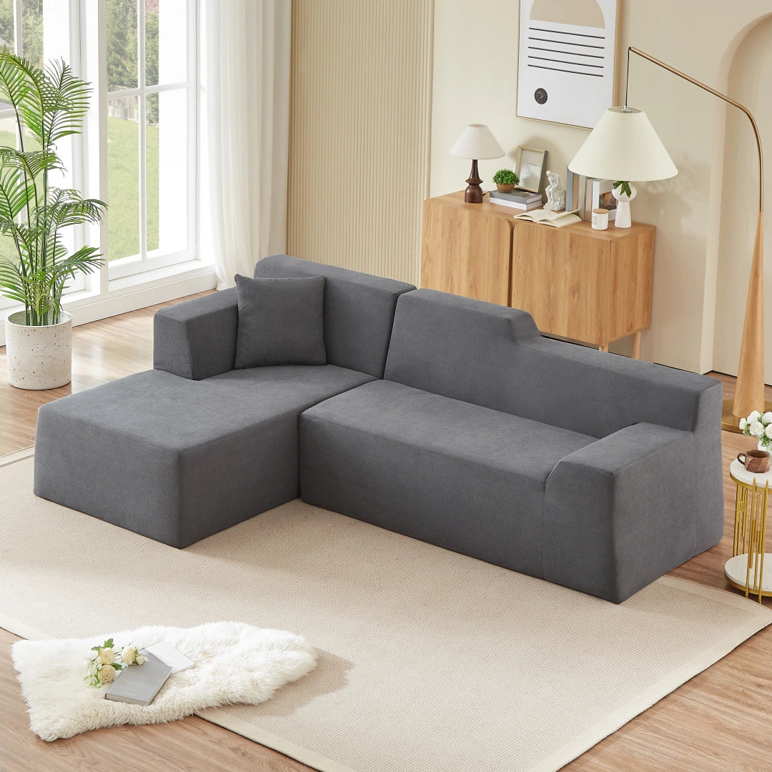 Dark Gray left Modern minimalist L-shaped corduroy high back sofa #6100B