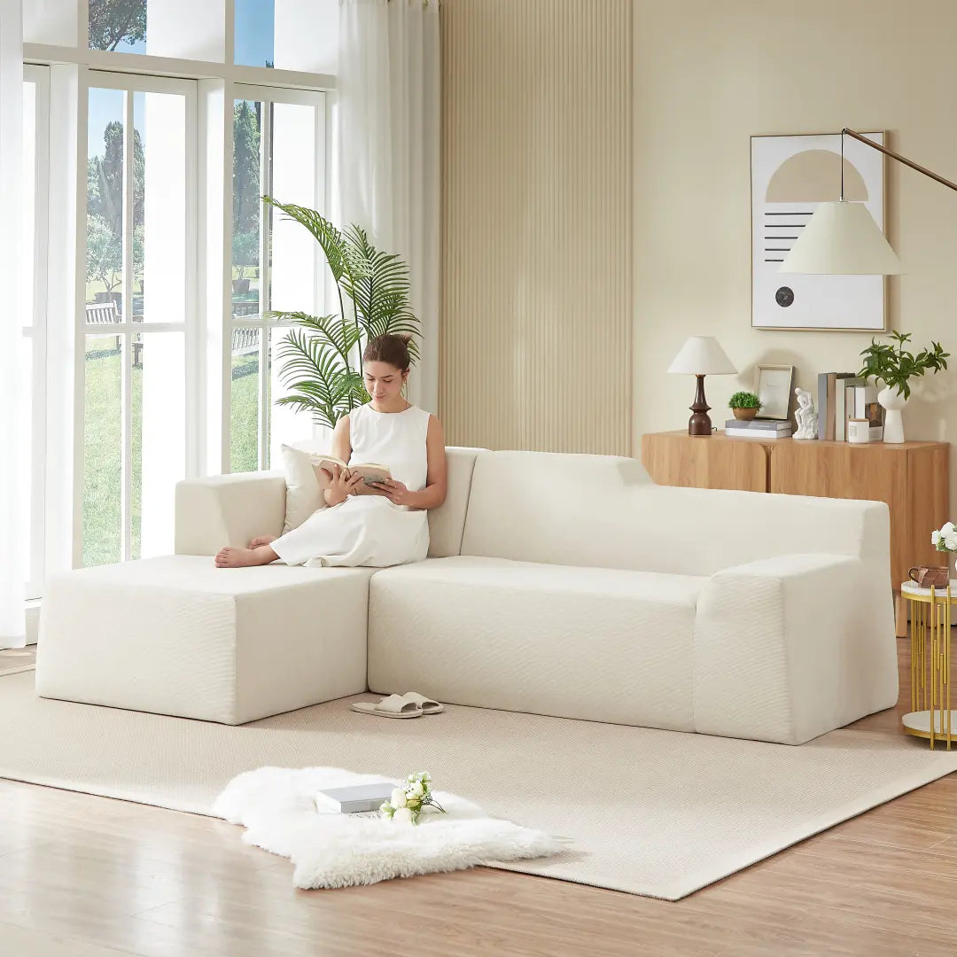 Modern minimalist L-shaped corduroy high back sofa