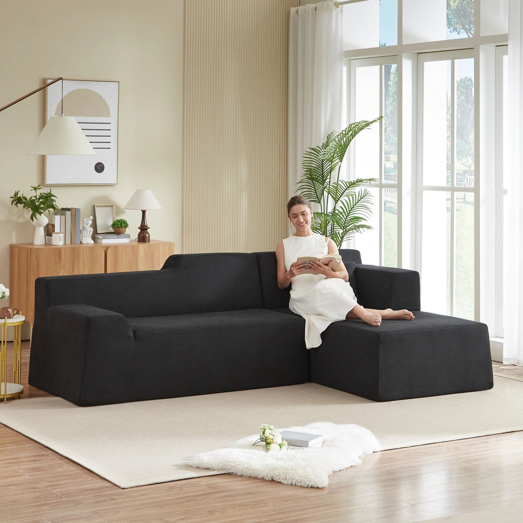 Black Right Modern minimalist L-shaped corduroy high back sofa #6100B