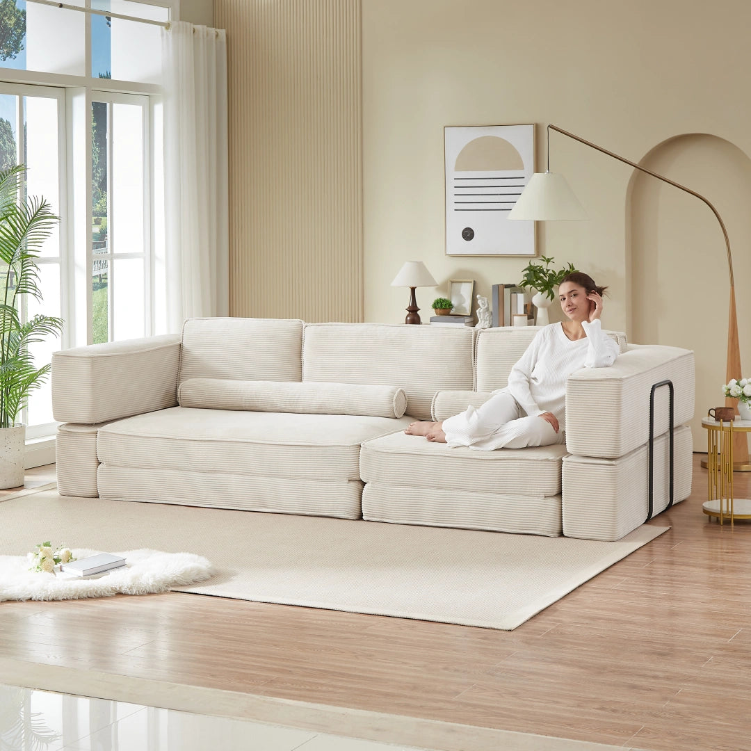Khaki Large modern corduroy sofa can be freely combined #6082