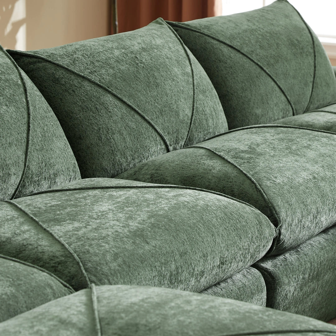 Green 4 Seat and 2 Ottoman Modern minimalist chenille combination sofa #6159