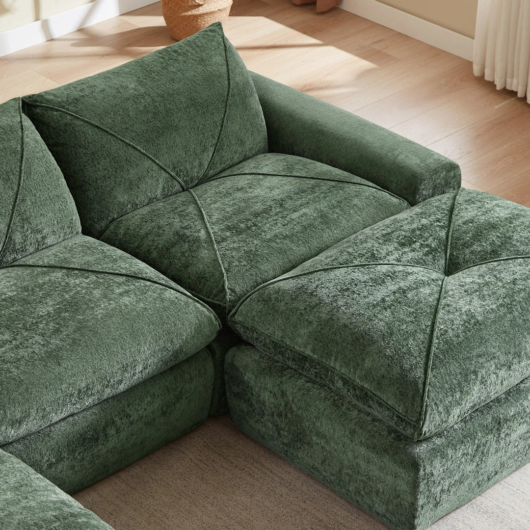 Green 3 Seat and 2 Ottoman Modern minimalist chenille combination sofa #6159
