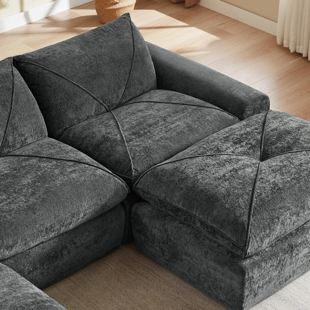 Dark Gray 3 Seat and 2 Ottoman Modern minimalist chenille combination sofa #6159