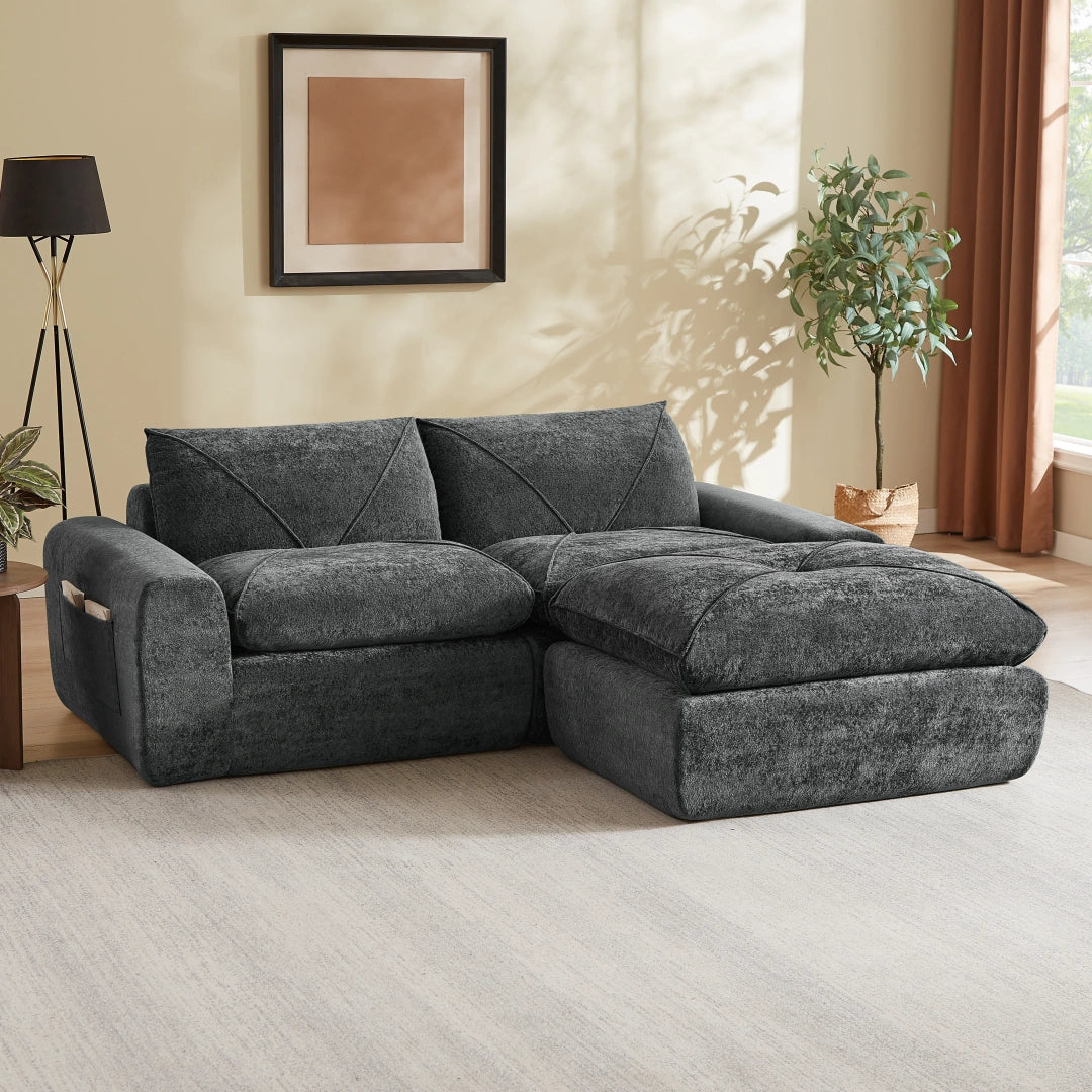 Dark Gray 2 Seat and 1 Ottoman Modern minimalist chenille combination sofa #6159