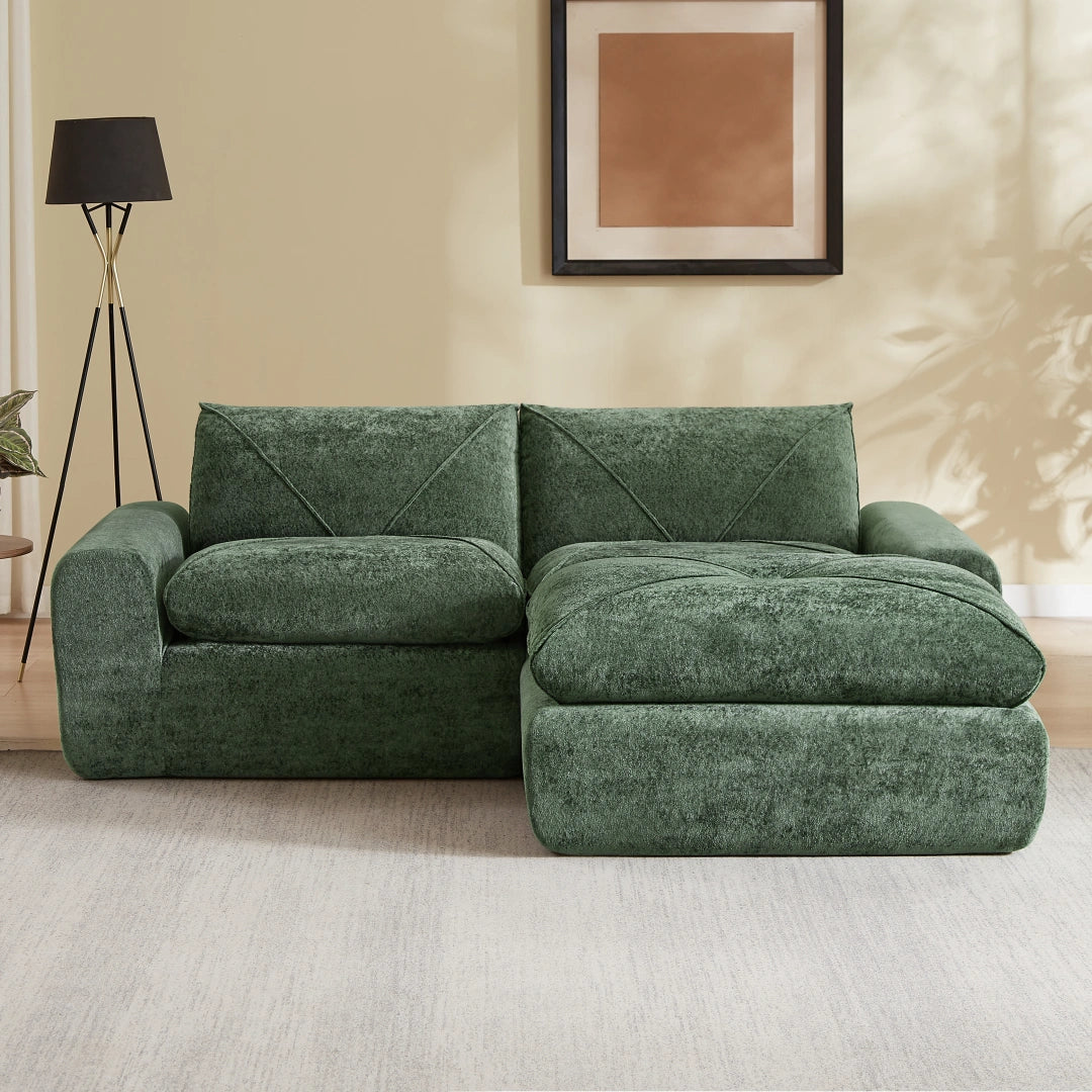 Green 2 Seat and 1 Ottoman Modern minimalist chenille combination sofa #6159