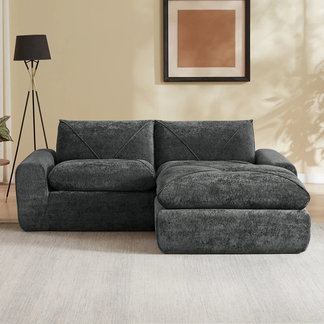 Dark Gray 2 Seat and 1 Ottoman Modern minimalist chenille combination sofa #6159