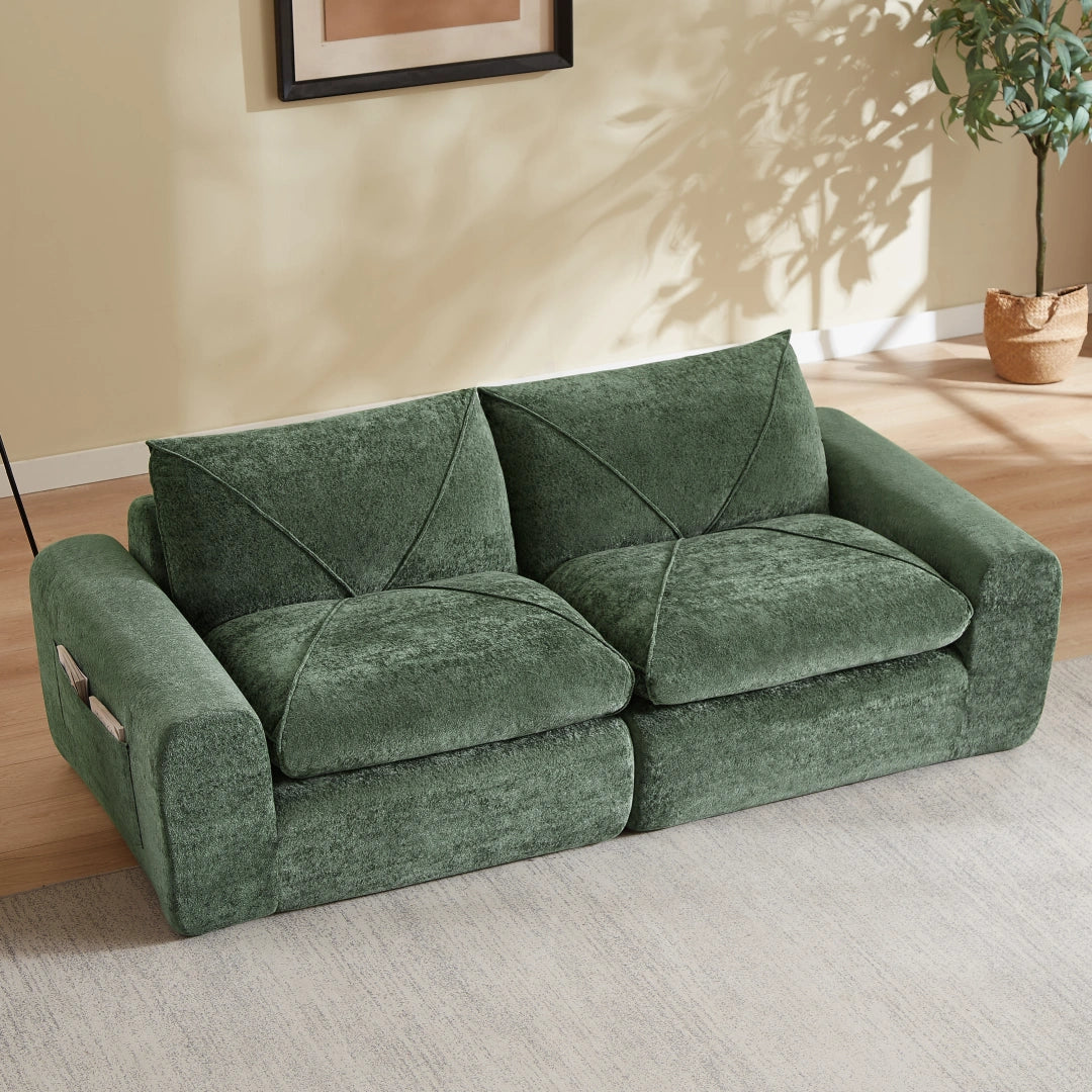 Green 2 Seat Modern minimalist chenille combination sofa #6159