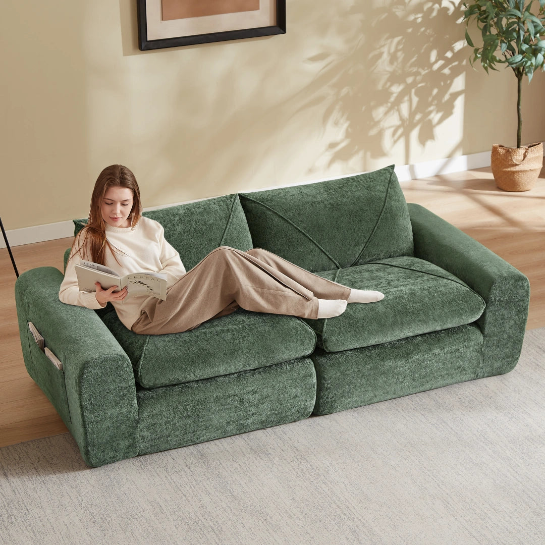 Green 2 Seat Modern minimalist chenille combination sofa #6159