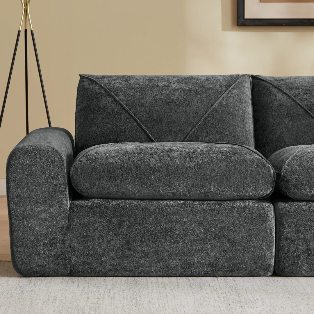 Dark Gray 2 Seat Modern minimalist chenille combination sofa #6159
