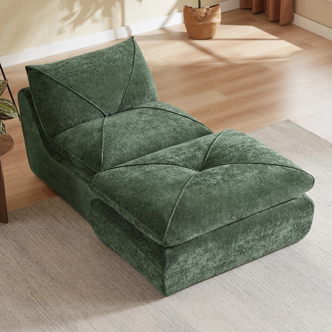 Green 1 Seat and 1 Ottoman Modern minimalist chenille combination sofa #6159