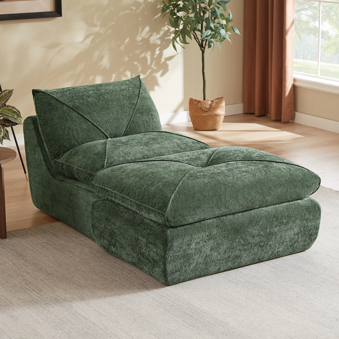 Green 1 Seat and 1 Ottoman Modern minimalist chenille combination sofa #6159