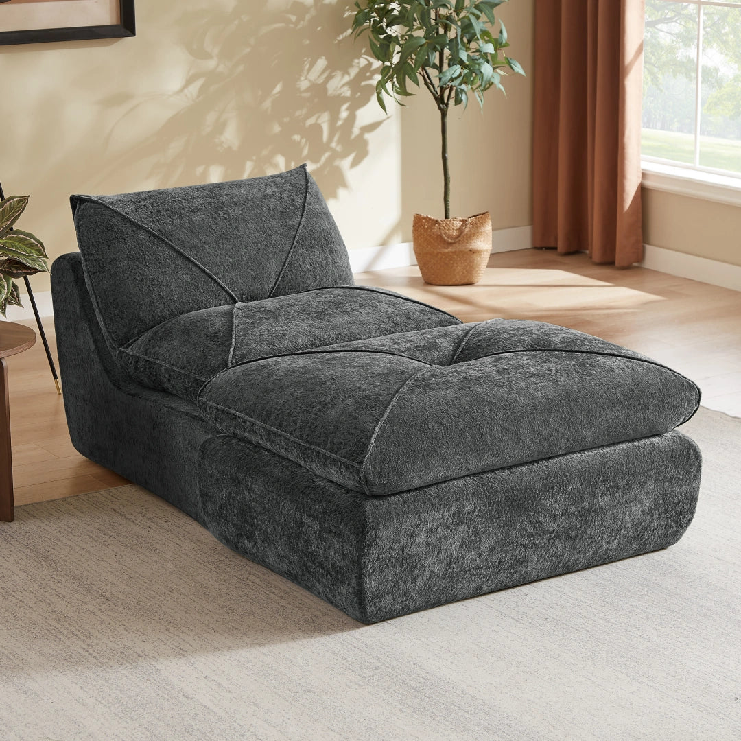 Dark Gray 1 Seat and 1 Ottoman Modern minimalist chenille combination sofa #6159