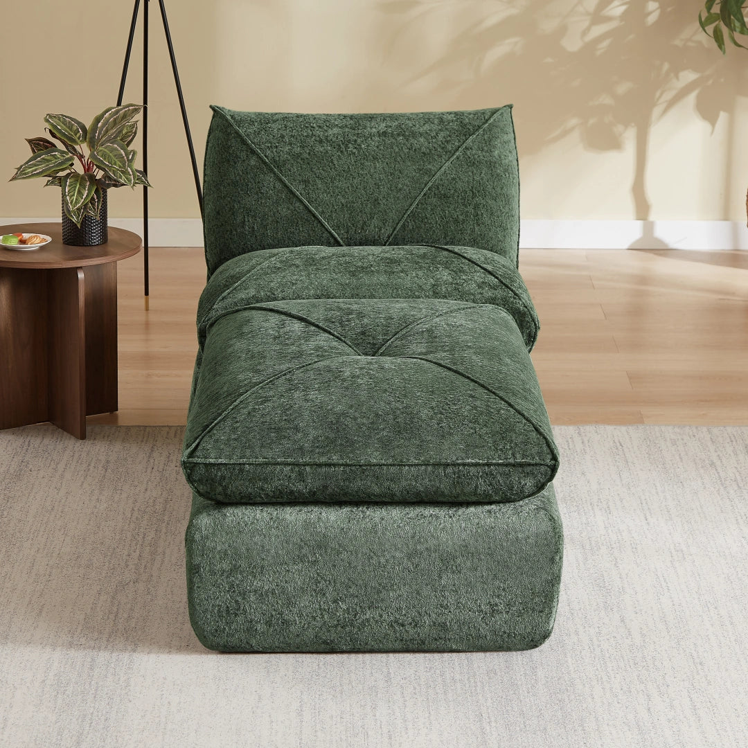 Green 1 Seat and 1 Ottoman Modern minimalist chenille combination sofa #6159