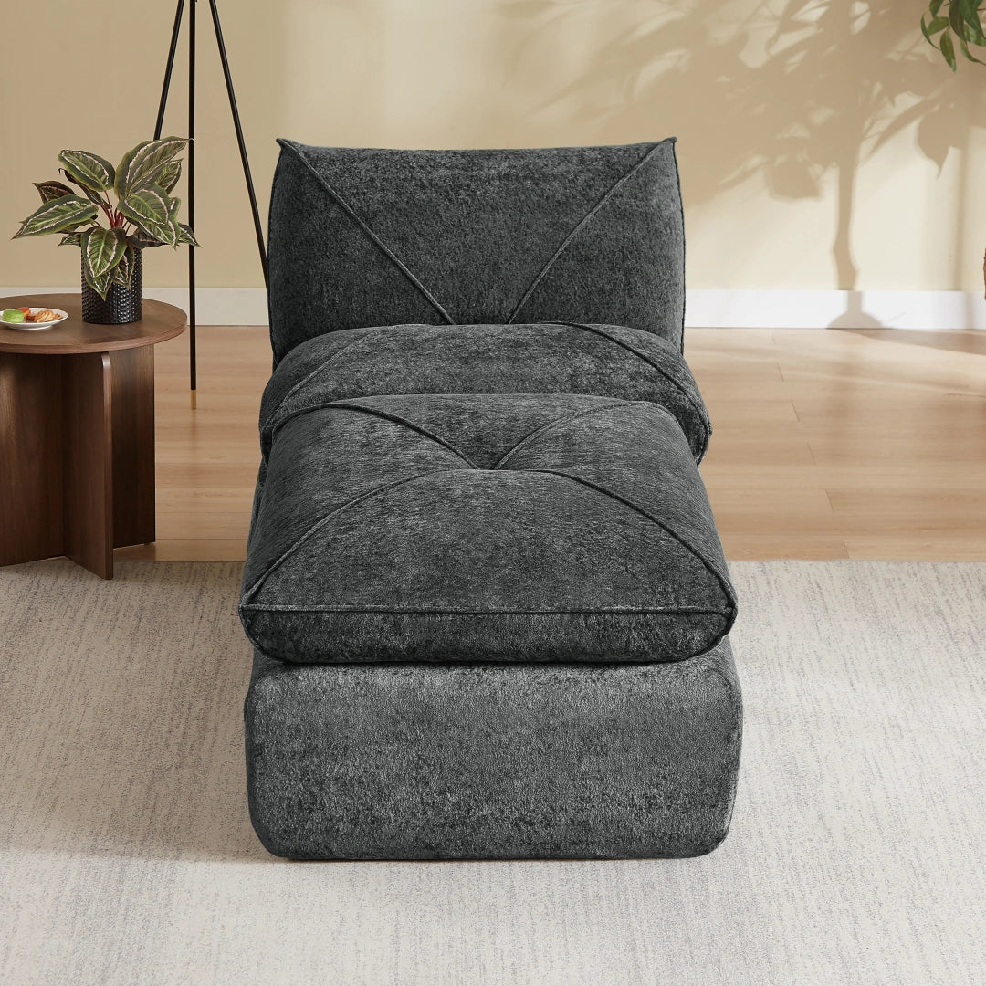 Dark Gray 1 Seat and 1 Ottoman Modern minimalist chenille combination sofa #6159