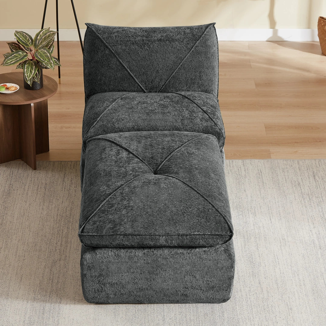 Dark Gray 1 Seat and 1 Ottoman Modern minimalist chenille combination sofa #6159