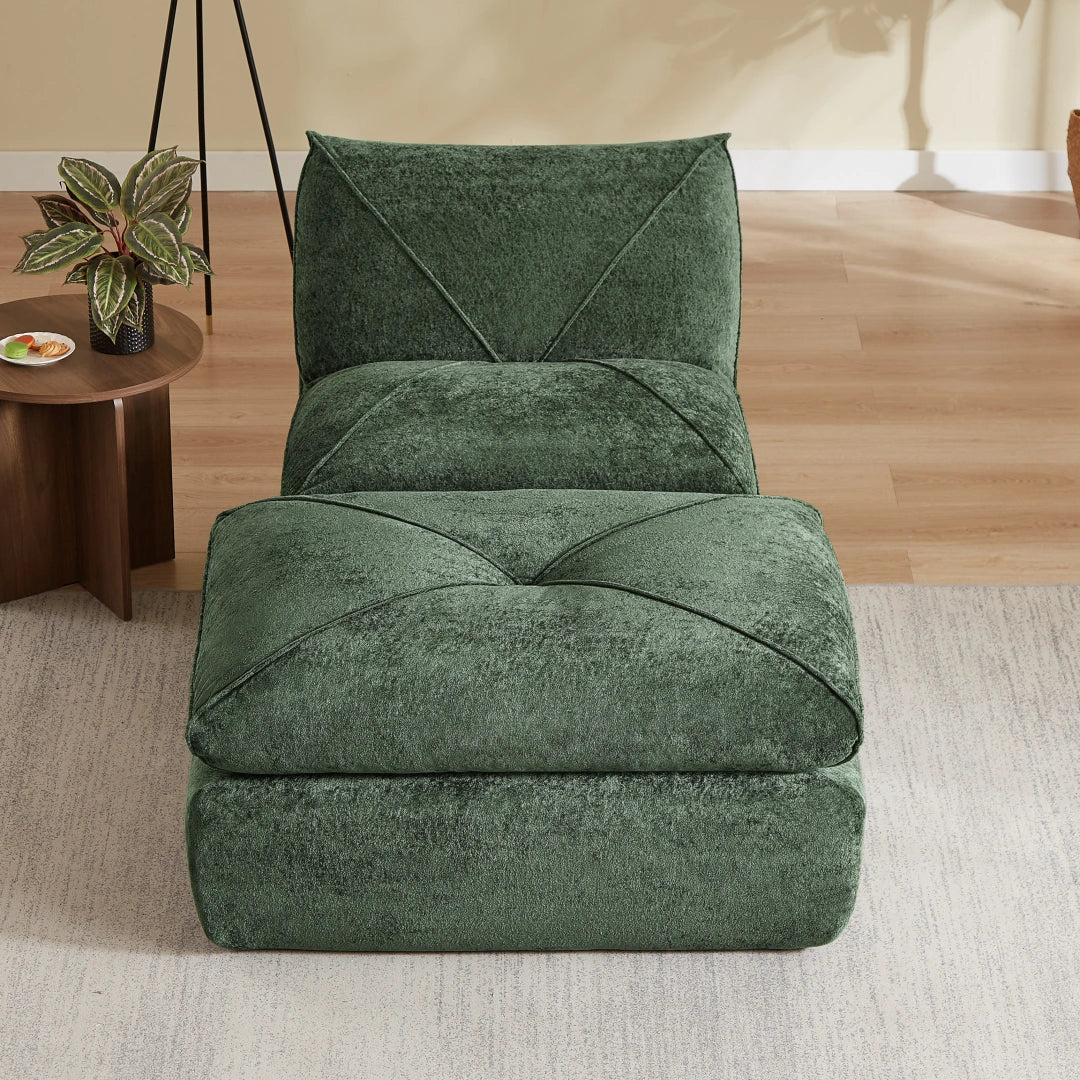 Green 1 Seat and 1 Ottoman Modern minimalist chenille combination sofa #6159
