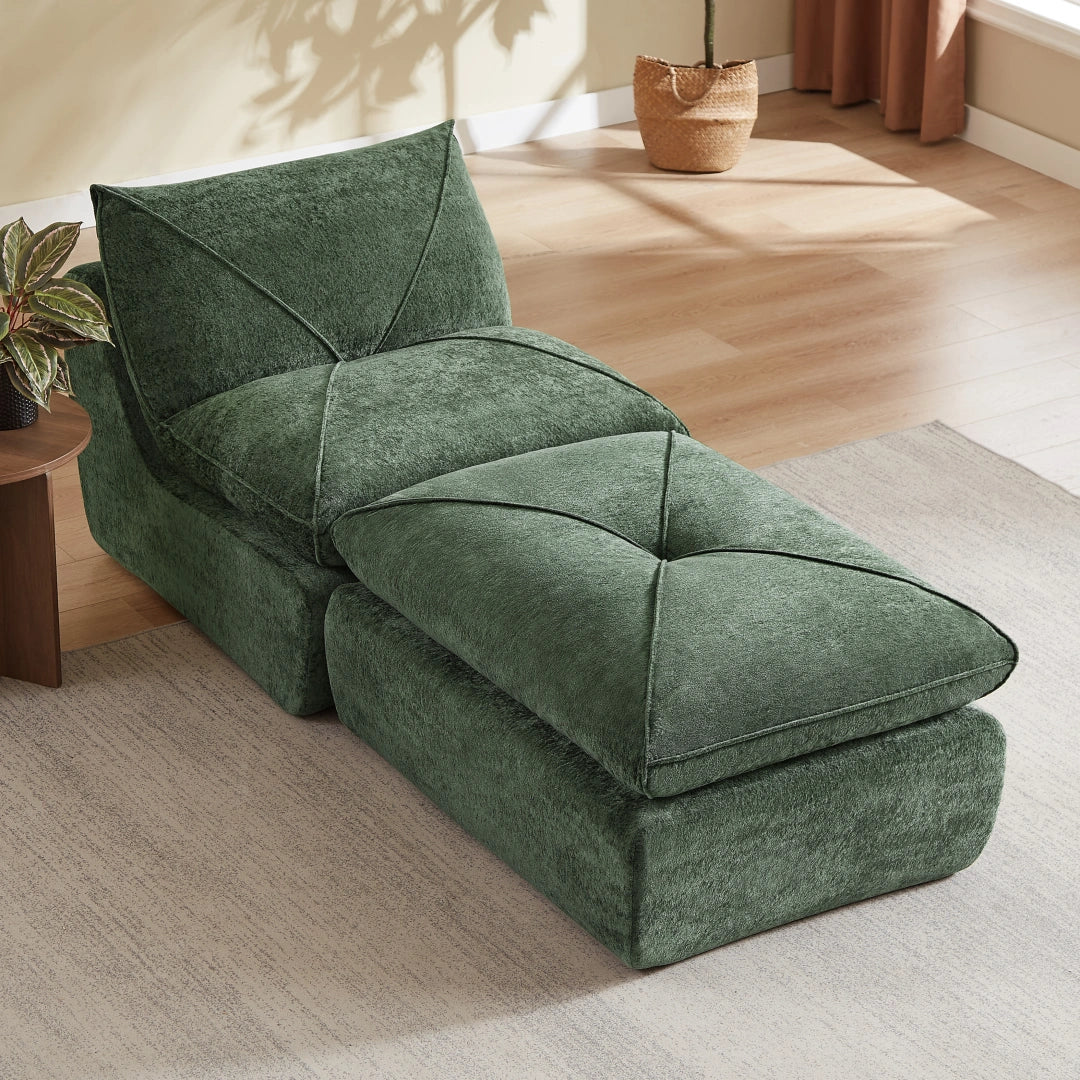 Green 1 Seat and 1 Ottoman Modern minimalist chenille combination sofa #6159
