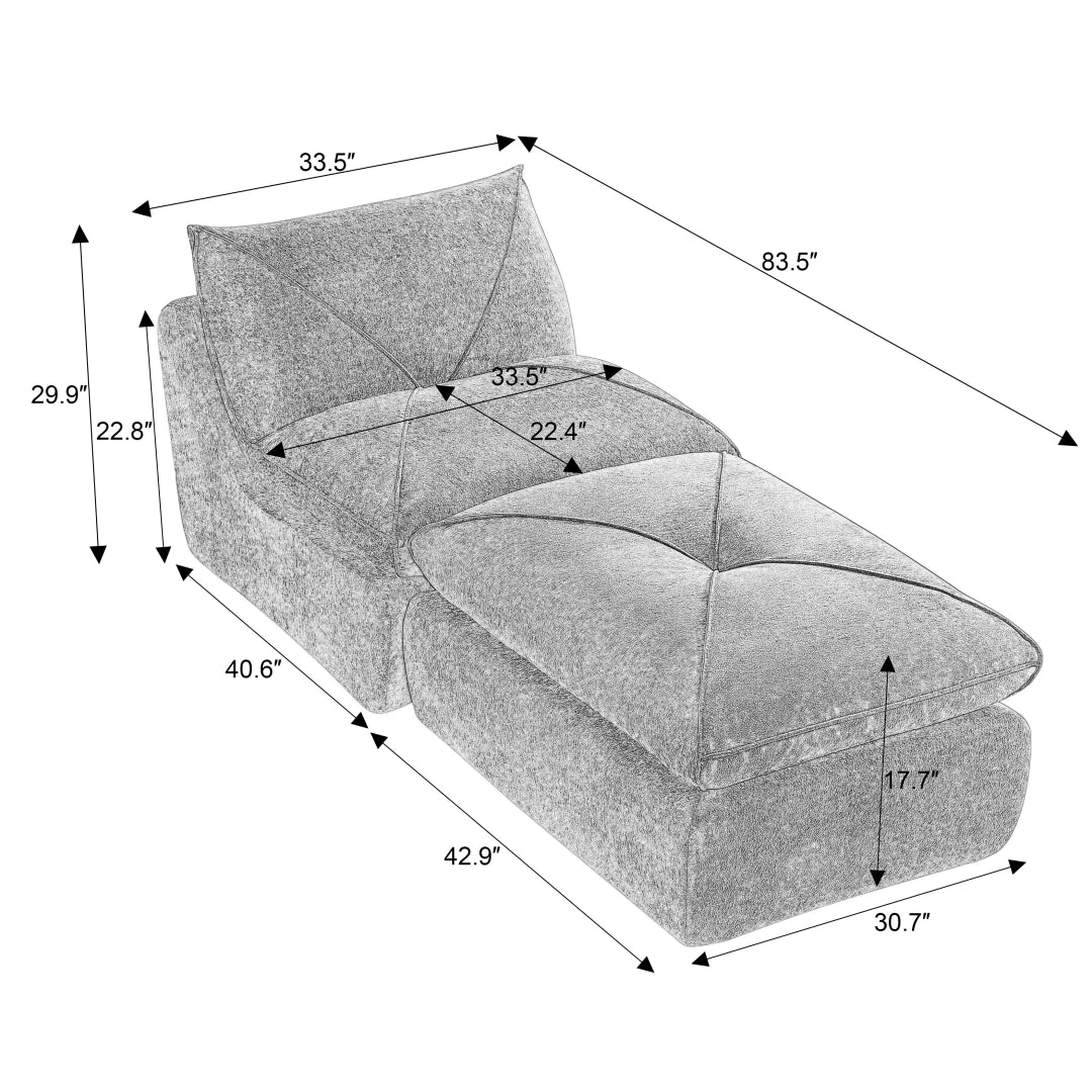 Dark Gray 1 Seat and 1 Ottoman Modern minimalist chenille combination sofa #6159