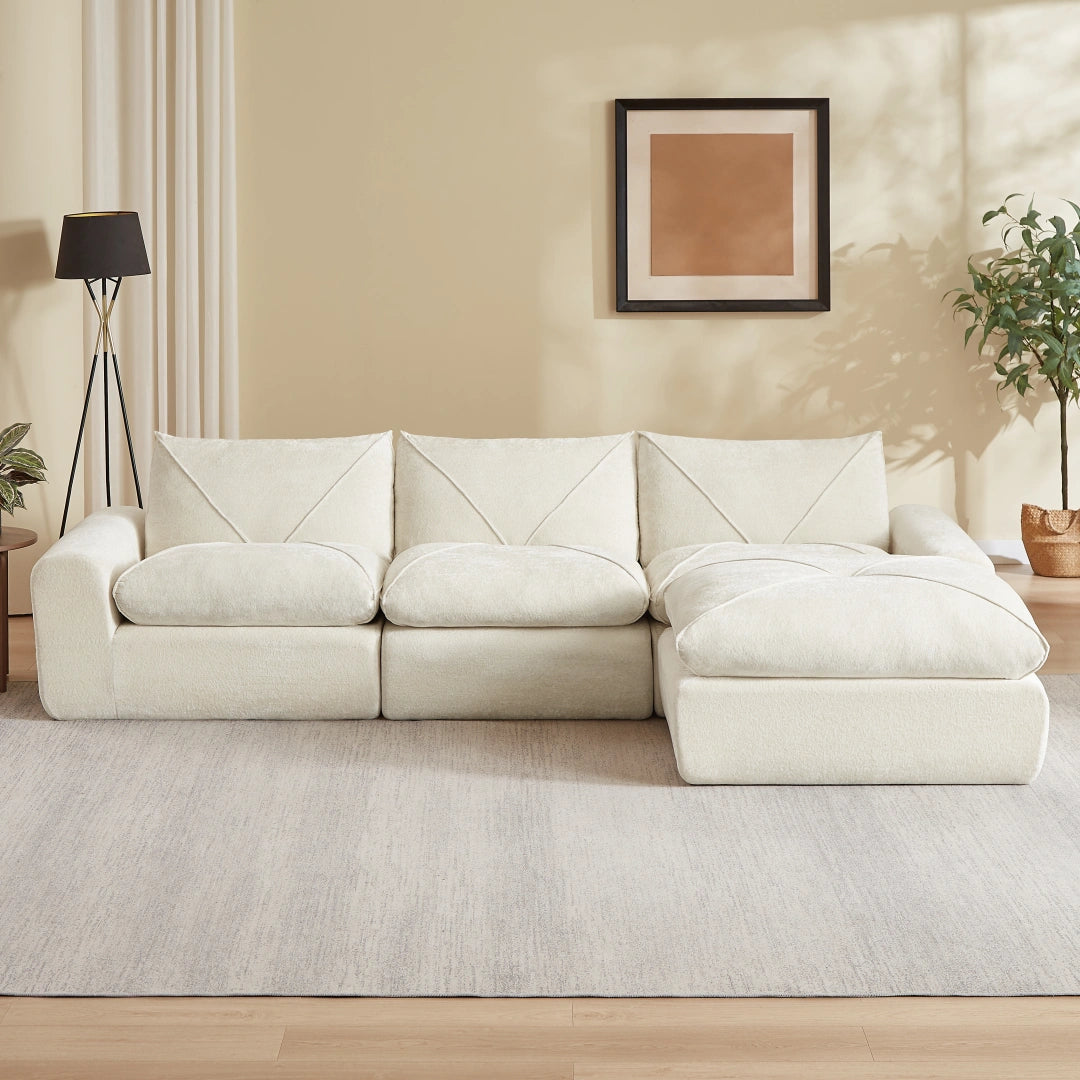 Beige 3 Seat and 1 Ottoman Modern minimalist chenille combination sofa #6159
