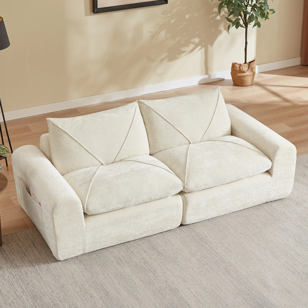 Beige 2 Seat Modern minimalist chenille combination sofa #6159