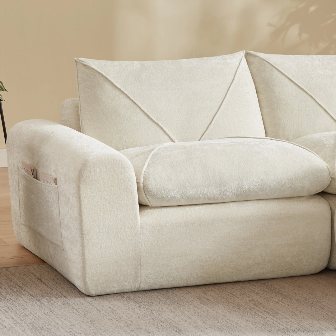 Beige 2 Seat and 1 Ottoman Modern minimalist chenille combination sofa #6159