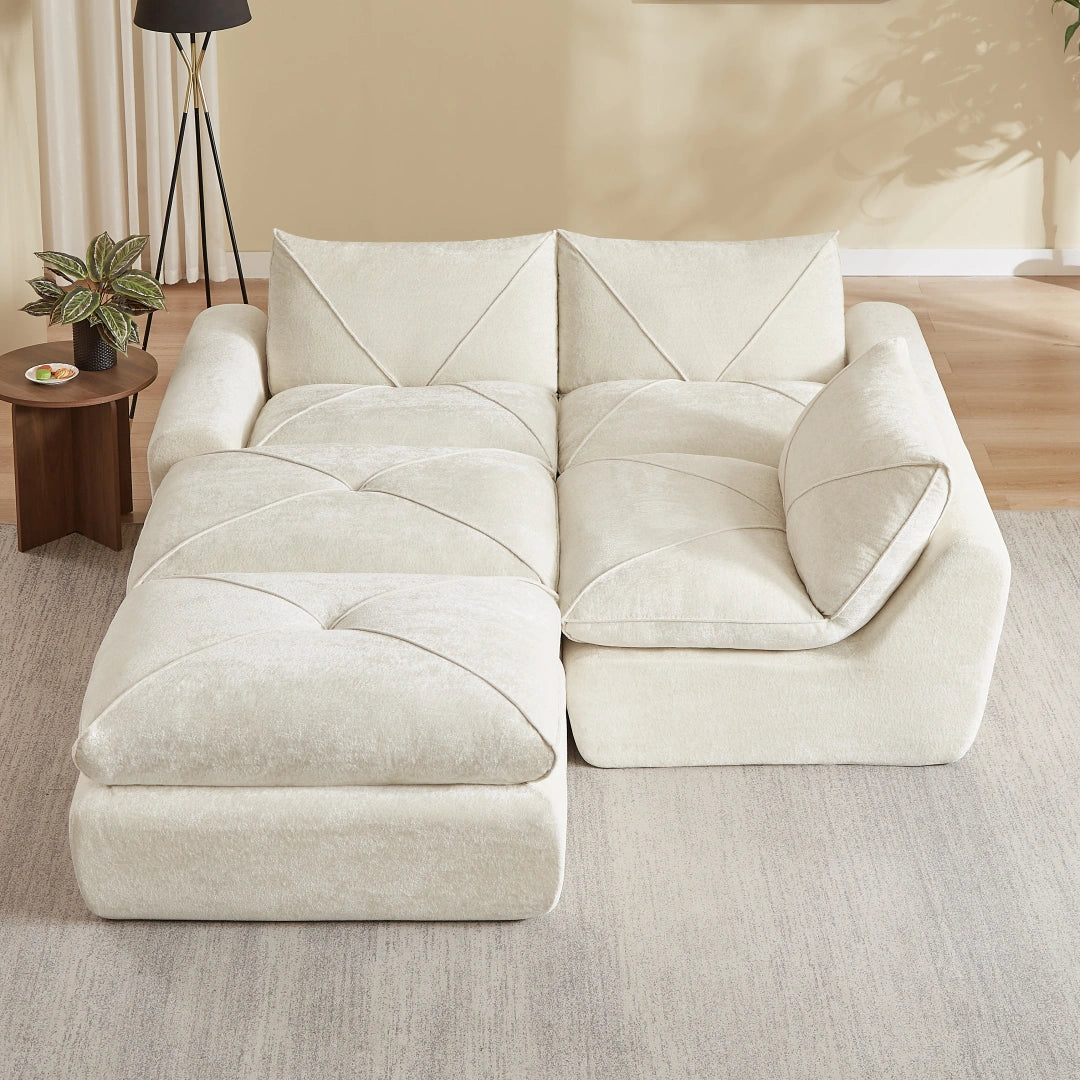 Beige 3 Seat and 2 Ottoman Modern minimalist chenille combination sofa #6159