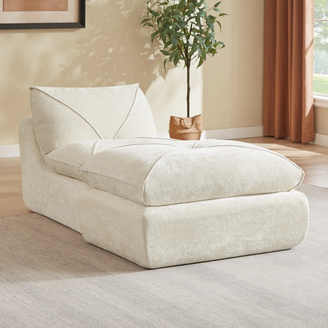 Beige 1 Seat and 1 Ottoman Modern minimalist chenille combination sofa #6159
